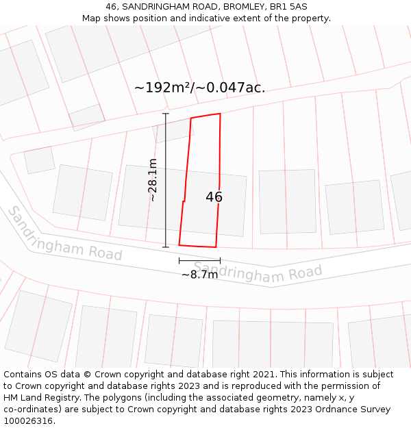 46, SANDRINGHAM ROAD, BROMLEY, BR1 5AS: Plot and title map