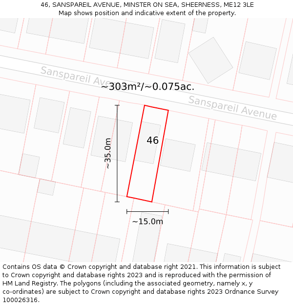 46, SANSPAREIL AVENUE, MINSTER ON SEA, SHEERNESS, ME12 3LE: Plot and title map