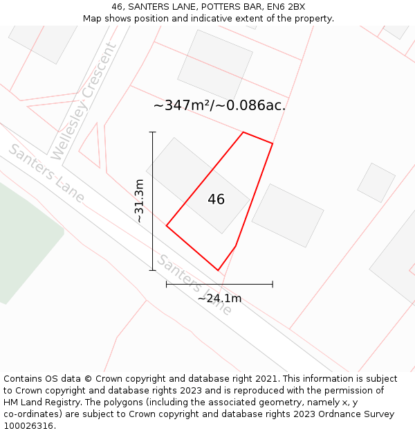 46, SANTERS LANE, POTTERS BAR, EN6 2BX: Plot and title map
