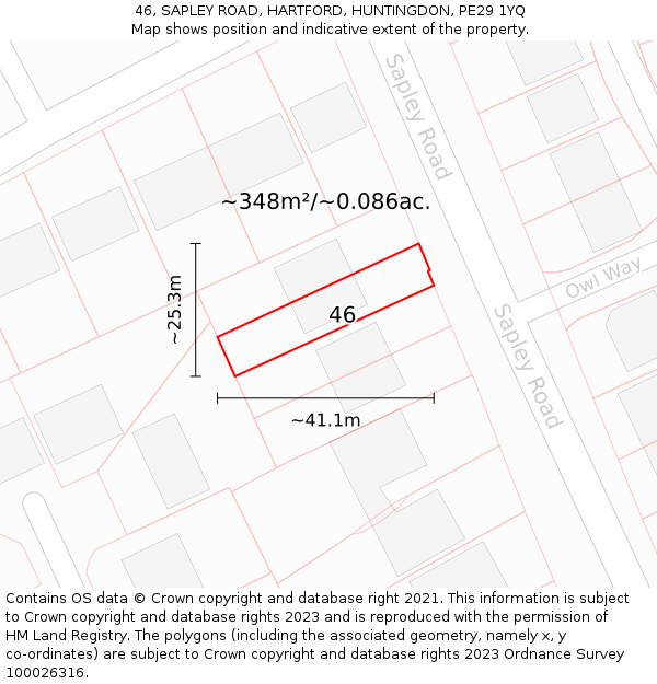 46, SAPLEY ROAD, HARTFORD, HUNTINGDON, PE29 1YQ: Plot and title map