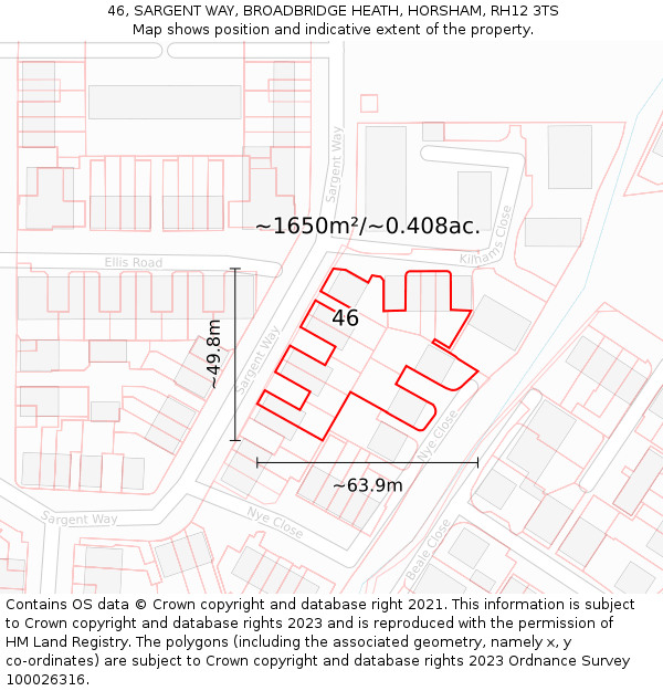 46, SARGENT WAY, BROADBRIDGE HEATH, HORSHAM, RH12 3TS: Plot and title map