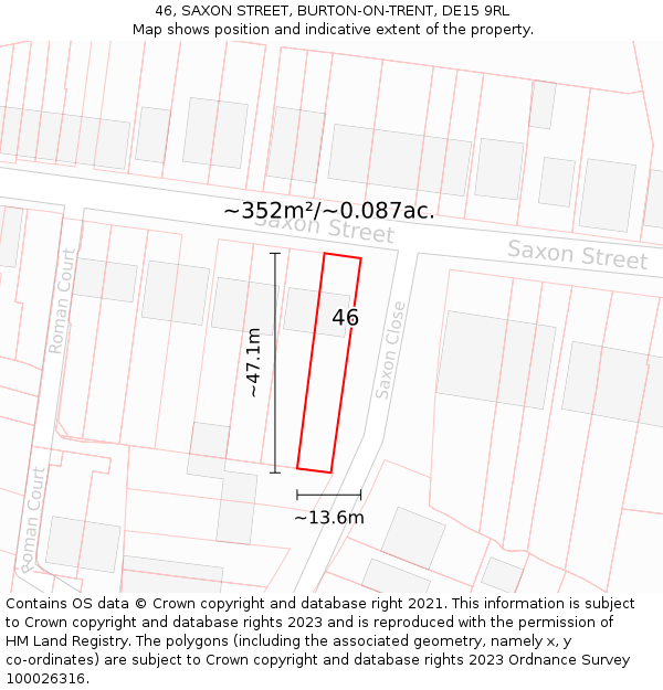46, SAXON STREET, BURTON-ON-TRENT, DE15 9RL: Plot and title map