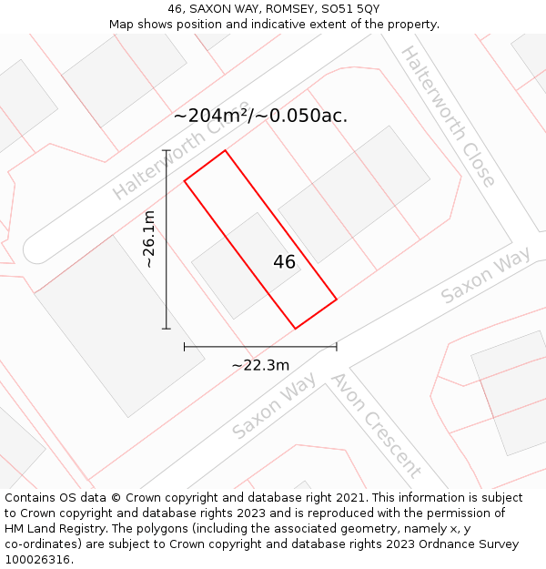 46, SAXON WAY, ROMSEY, SO51 5QY: Plot and title map