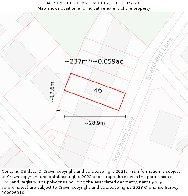 46, SCATCHERD LANE, MORLEY, LEEDS, LS27 0JJ: Plot and title map