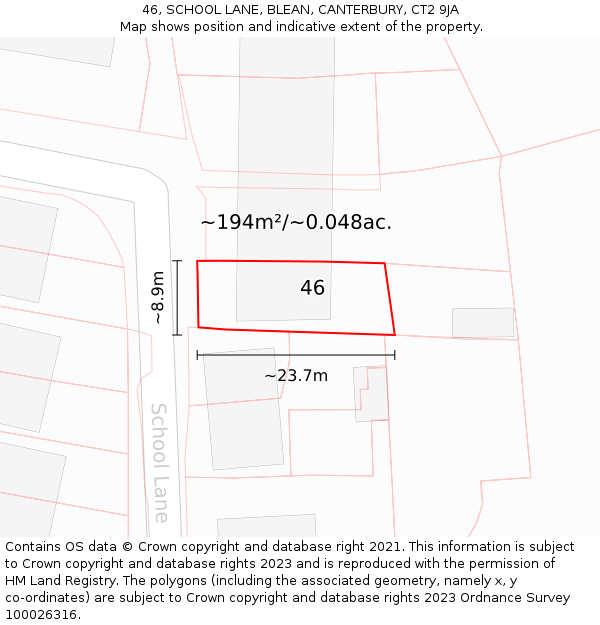 46, SCHOOL LANE, BLEAN, CANTERBURY, CT2 9JA: Plot and title map