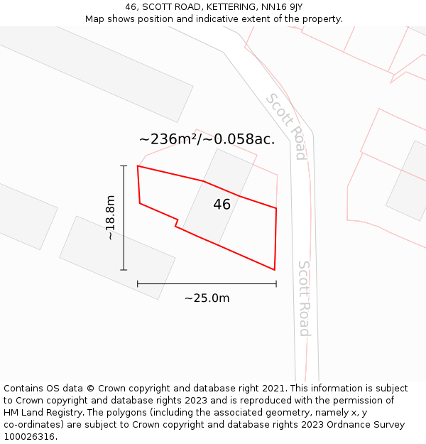 46, SCOTT ROAD, KETTERING, NN16 9JY: Plot and title map