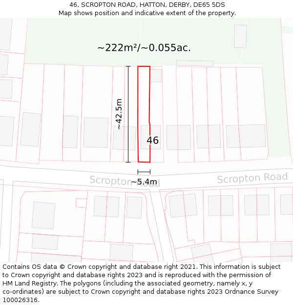 46, SCROPTON ROAD, HATTON, DERBY, DE65 5DS: Plot and title map