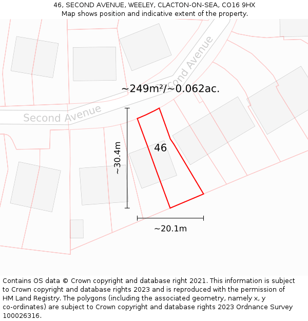 46, SECOND AVENUE, WEELEY, CLACTON-ON-SEA, CO16 9HX: Plot and title map
