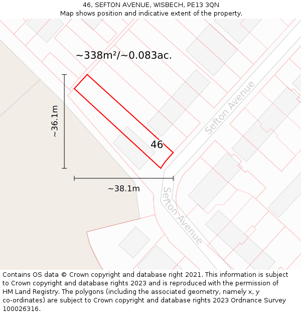 46, SEFTON AVENUE, WISBECH, PE13 3QN: Plot and title map