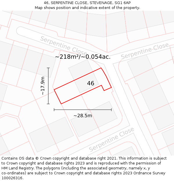 46, SERPENTINE CLOSE, STEVENAGE, SG1 6AP: Plot and title map