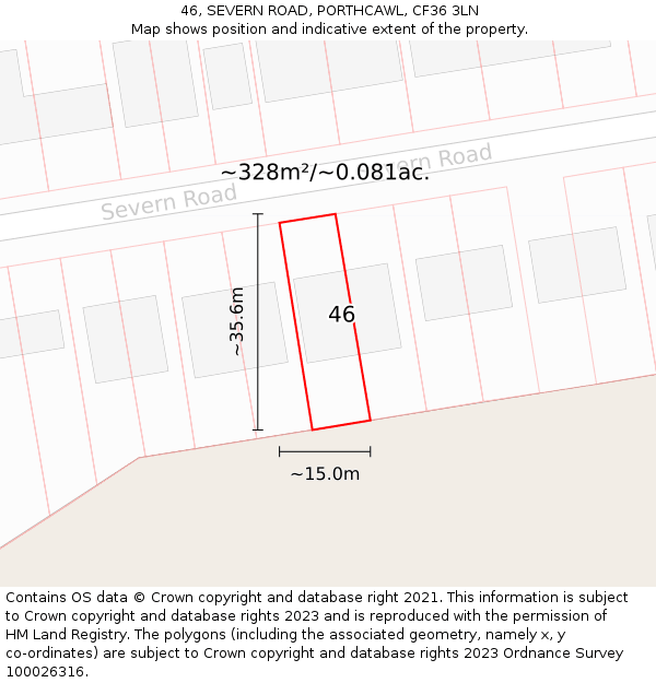 46, SEVERN ROAD, PORTHCAWL, CF36 3LN: Plot and title map