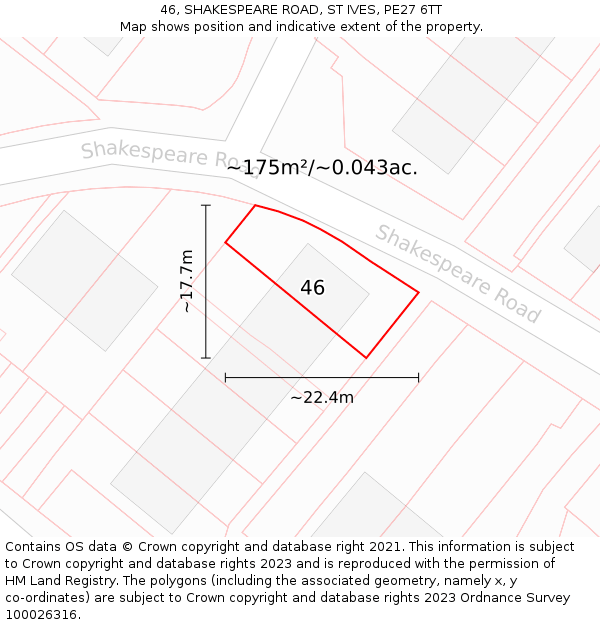 46, SHAKESPEARE ROAD, ST IVES, PE27 6TT: Plot and title map