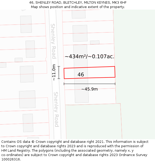 46, SHENLEY ROAD, BLETCHLEY, MILTON KEYNES, MK3 6HF: Plot and title map