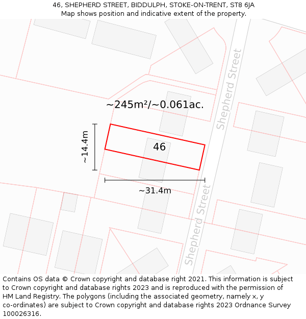 46, SHEPHERD STREET, BIDDULPH, STOKE-ON-TRENT, ST8 6JA: Plot and title map