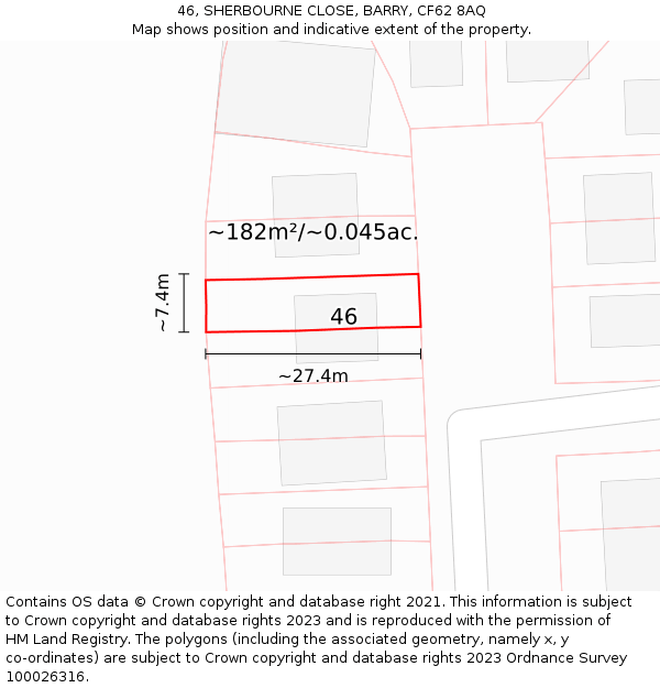 46, SHERBOURNE CLOSE, BARRY, CF62 8AQ: Plot and title map