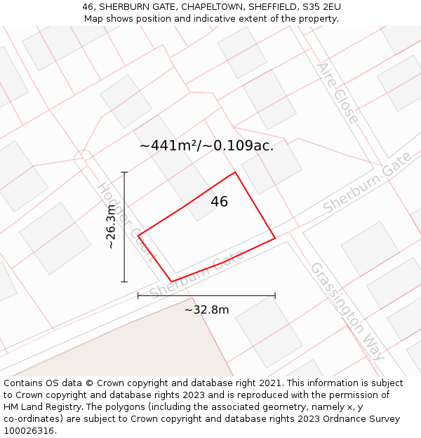 46, SHERBURN GATE, CHAPELTOWN, SHEFFIELD, S35 2EU: Plot and title map
