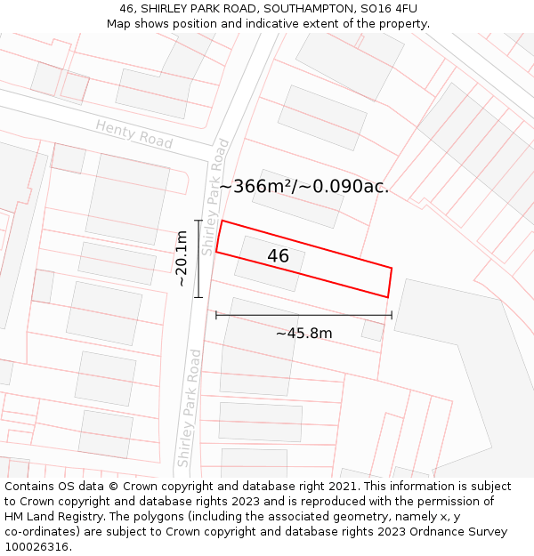 46, SHIRLEY PARK ROAD, SOUTHAMPTON, SO16 4FU: Plot and title map