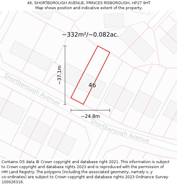 46, SHORTBOROUGH AVENUE, PRINCES RISBOROUGH, HP27 9HT: Plot and title map