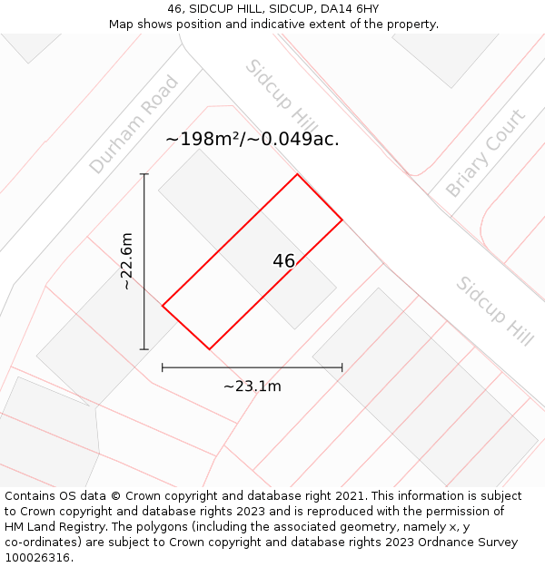 46, SIDCUP HILL, SIDCUP, DA14 6HY: Plot and title map