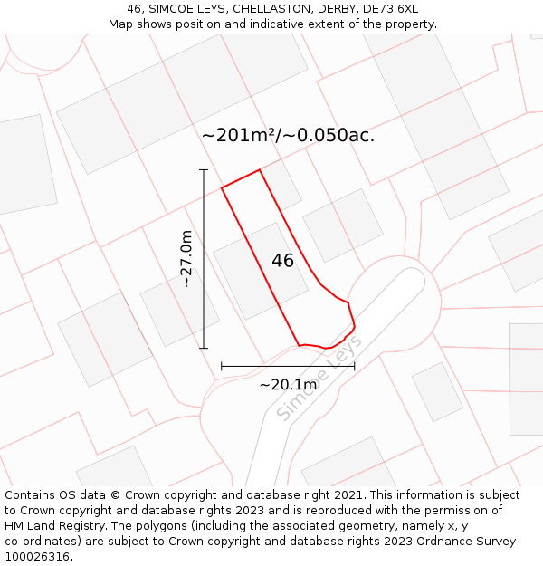 46, SIMCOE LEYS, CHELLASTON, DERBY, DE73 6XL: Plot and title map