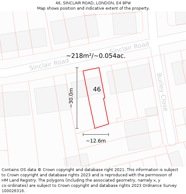 46, SINCLAIR ROAD, LONDON, E4 8PW: Plot and title map