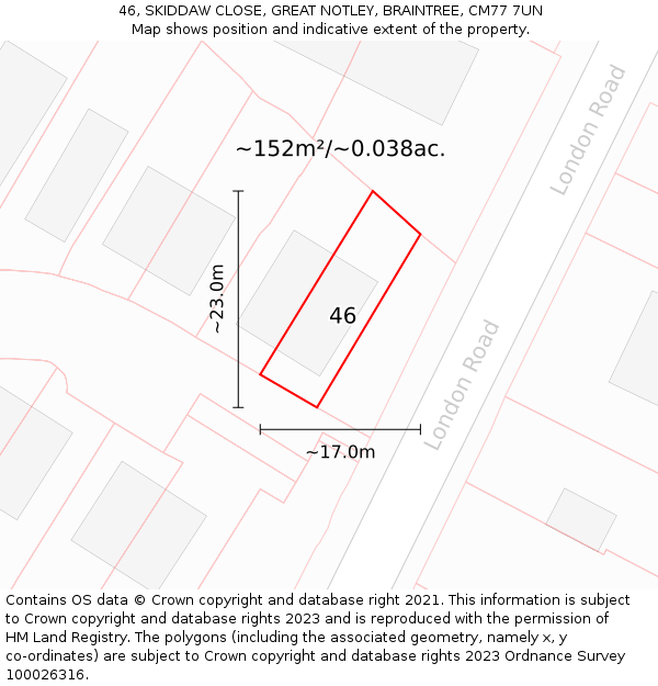 46, SKIDDAW CLOSE, GREAT NOTLEY, BRAINTREE, CM77 7UN: Plot and title map