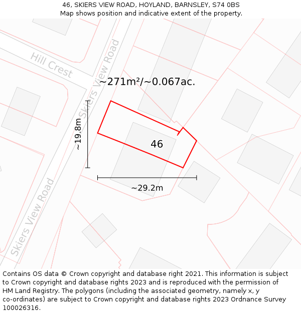 46, SKIERS VIEW ROAD, HOYLAND, BARNSLEY, S74 0BS: Plot and title map
