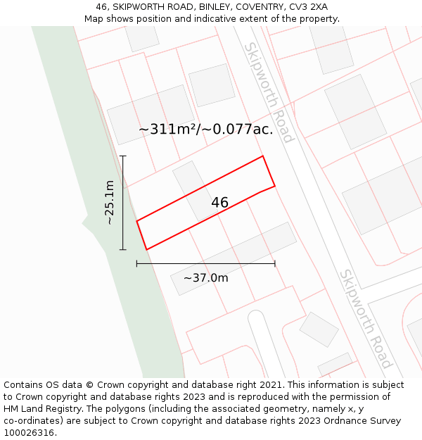 46, SKIPWORTH ROAD, BINLEY, COVENTRY, CV3 2XA: Plot and title map