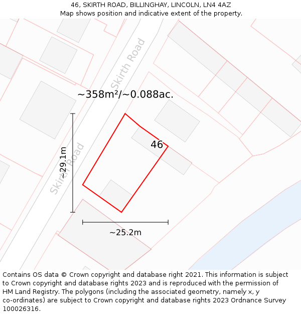 46, SKIRTH ROAD, BILLINGHAY, LINCOLN, LN4 4AZ: Plot and title map