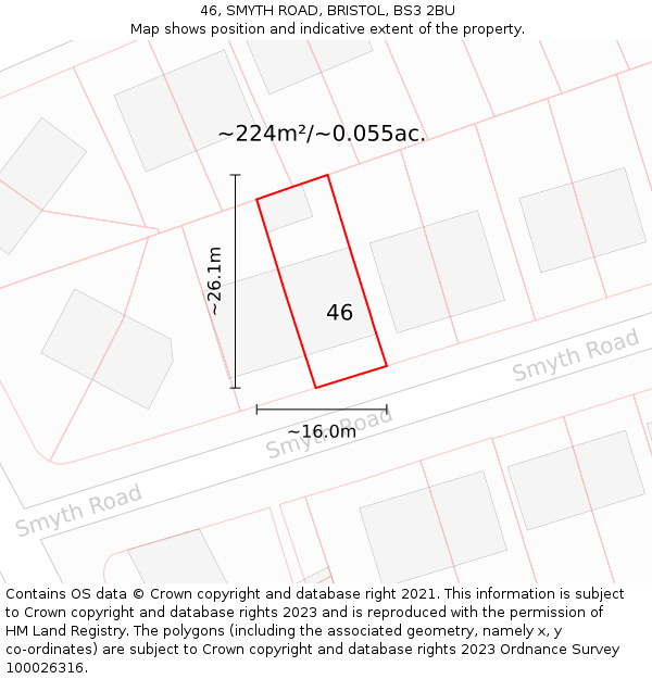 46, SMYTH ROAD, BRISTOL, BS3 2BU: Plot and title map