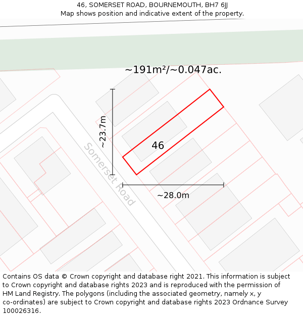 46, SOMERSET ROAD, BOURNEMOUTH, BH7 6JJ: Plot and title map