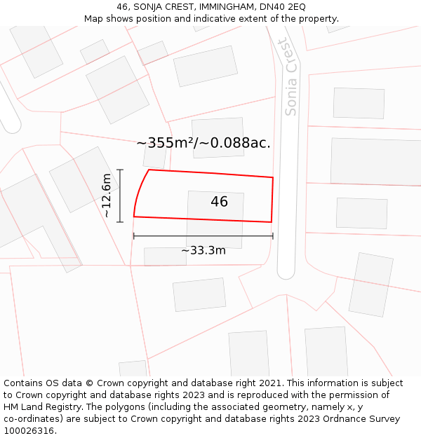 46, SONJA CREST, IMMINGHAM, DN40 2EQ: Plot and title map