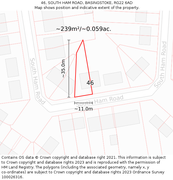 46, SOUTH HAM ROAD, BASINGSTOKE, RG22 6AD: Plot and title map