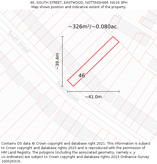 46, SOUTH STREET, EASTWOOD, NOTTINGHAM, NG16 3PH: Plot and title map