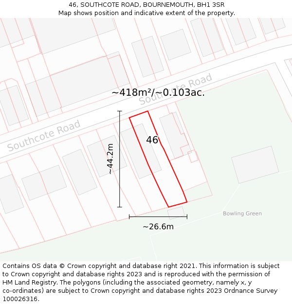 46, SOUTHCOTE ROAD, BOURNEMOUTH, BH1 3SR: Plot and title map