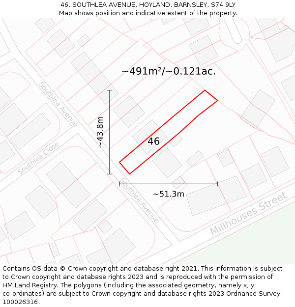 46, SOUTHLEA AVENUE, HOYLAND, BARNSLEY, S74 9LY: Plot and title map