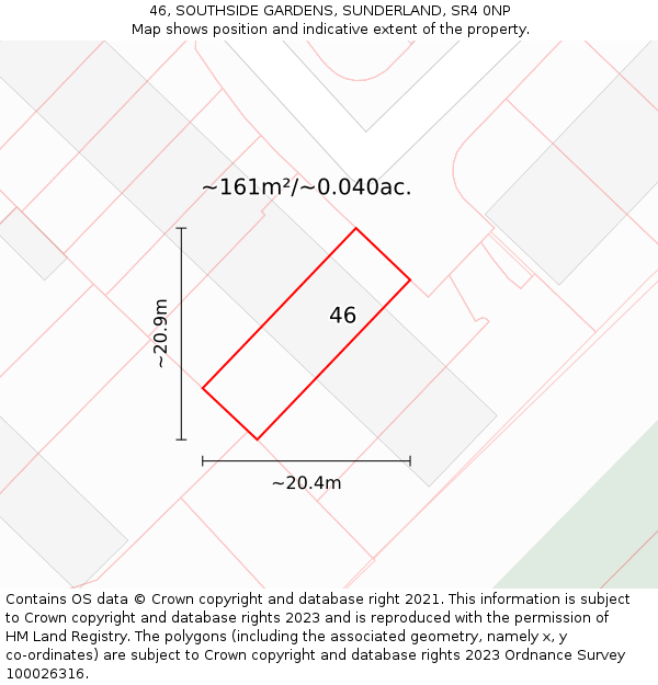 46, SOUTHSIDE GARDENS, SUNDERLAND, SR4 0NP: Plot and title map