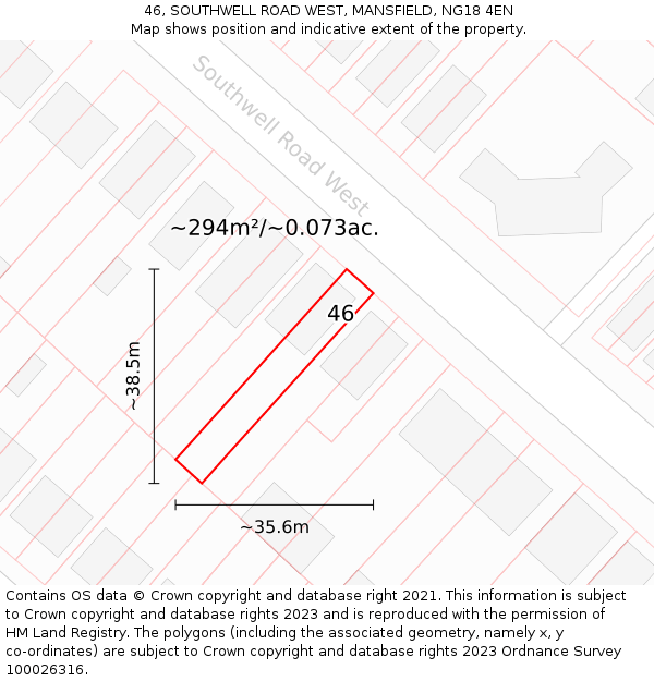 46, SOUTHWELL ROAD WEST, MANSFIELD, NG18 4EN: Plot and title map