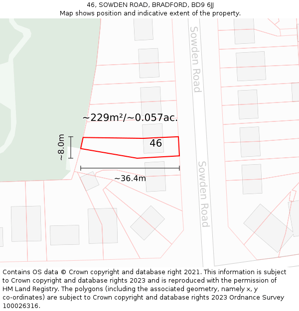 46, SOWDEN ROAD, BRADFORD, BD9 6JJ: Plot and title map