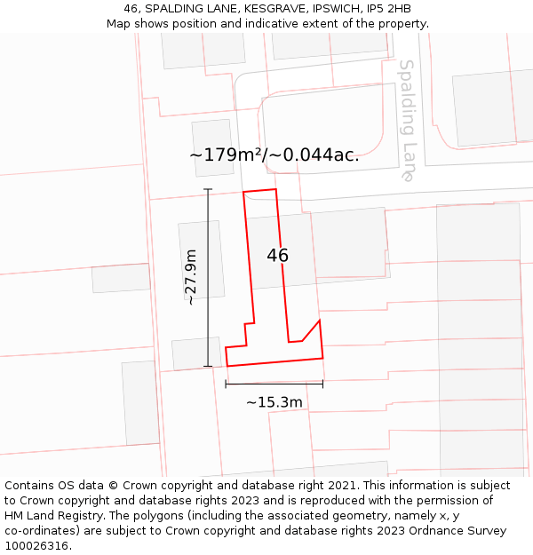 46, SPALDING LANE, KESGRAVE, IPSWICH, IP5 2HB: Plot and title map