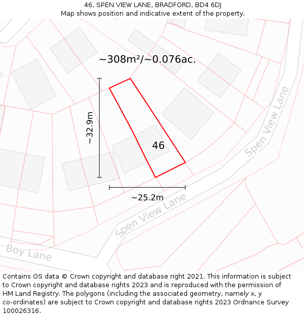 46, SPEN VIEW LANE, BRADFORD, BD4 6DJ: Plot and title map