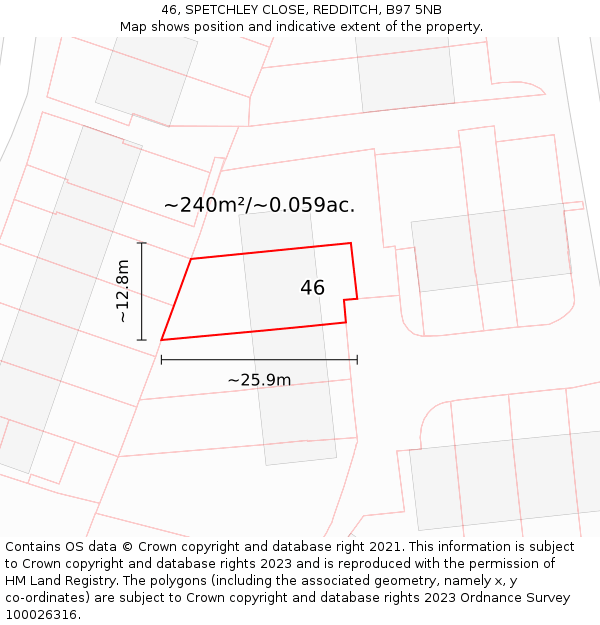 46, SPETCHLEY CLOSE, REDDITCH, B97 5NB: Plot and title map