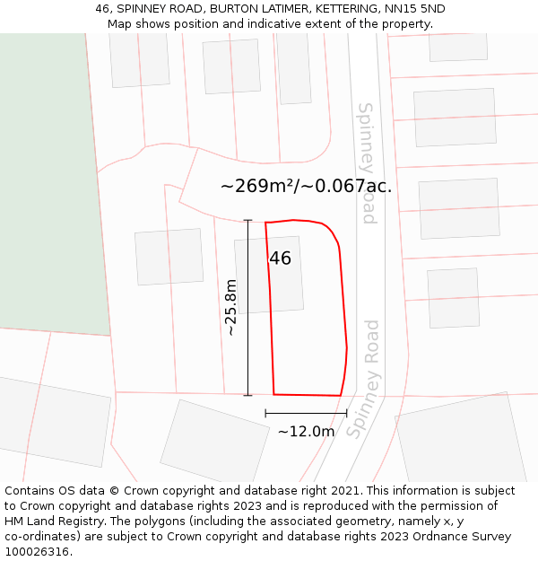46, SPINNEY ROAD, BURTON LATIMER, KETTERING, NN15 5ND: Plot and title map