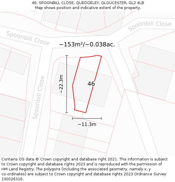 46, SPOONBILL CLOSE, QUEDGELEY, GLOUCESTER, GL2 4LB: Plot and title map