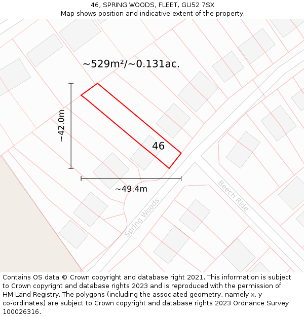 46, SPRING WOODS, FLEET, GU52 7SX: Plot and title map