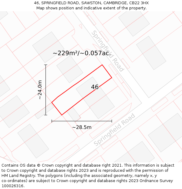 46, SPRINGFIELD ROAD, SAWSTON, CAMBRIDGE, CB22 3HX: Plot and title map
