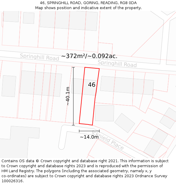 46, SPRINGHILL ROAD, GORING, READING, RG8 0DA: Plot and title map
