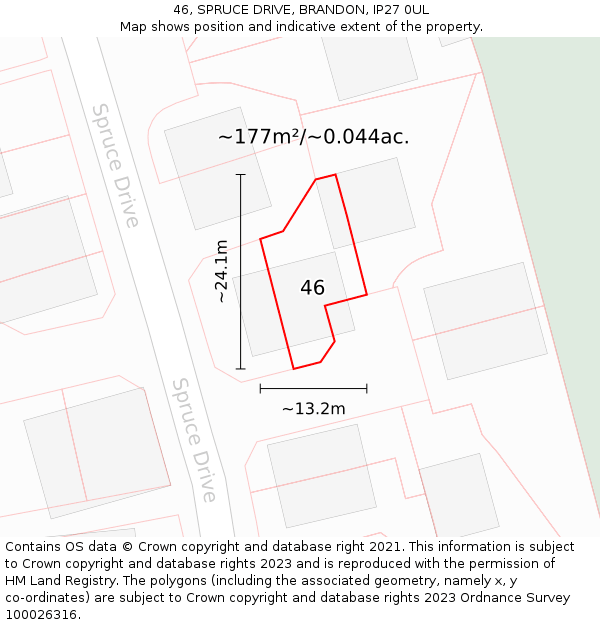 46, SPRUCE DRIVE, BRANDON, IP27 0UL: Plot and title map
