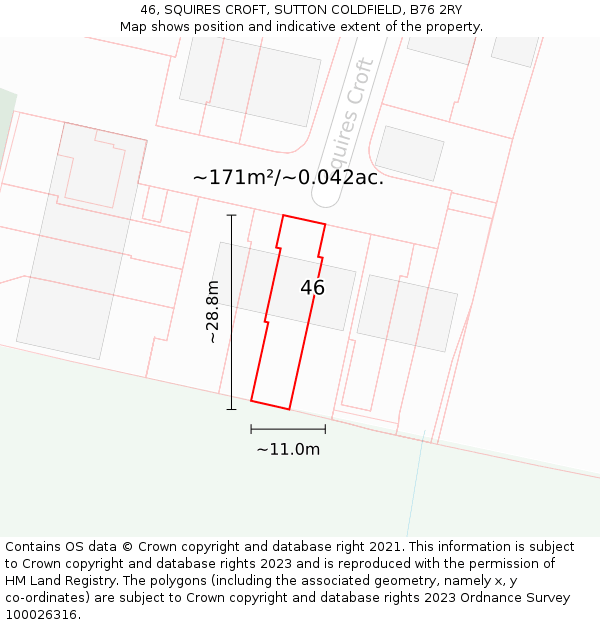 46, SQUIRES CROFT, SUTTON COLDFIELD, B76 2RY: Plot and title map