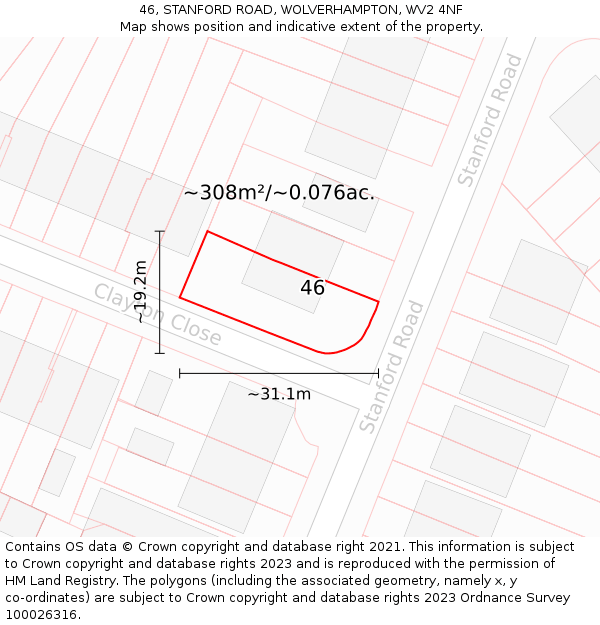 46, STANFORD ROAD, WOLVERHAMPTON, WV2 4NF: Plot and title map